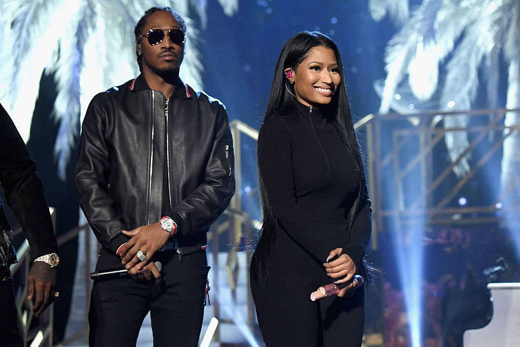 LOS ANGELES, CA - NOVEMBER 20: Rappers Future (L) and Nicki Minaj perform onstage at the 2016 American Music Awards at Microsoft Theater on November 20, 2016 in Los Angeles, California.