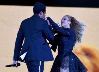 CARDIFF, WALES - JUNE 06: Jay-Z and Beyonce Knowles perform on stage during the "On the Run II" tour opener at Principality Stadium on June 6, 2018 in Cardiff, Wales.