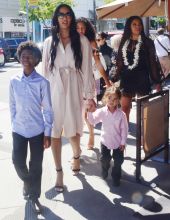 Kimora Lee Simmons, ex wife of Russell Simmons, is spotted with her children, Ming Lee Simmons, Aoki Lee Simmons, Kenzo Lee Hounsou and Wolfe Lee Leissner, following a graduation lunch at Il Pistaio Restaurant in Beverly Hills, California, USA.