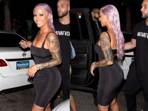 Amber Rose shows off her new Purple hair Style in a LBD as she was seen leaving 'Ace of Diamonds' strip club in West Hollywood, CA