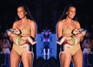 Bikini model Mara Martin breastfeeds a baby on runway at Sports Illustrated's swimsuit show in Miami. The stunner was seen nursing the newborn during the show at PARAISO during Miami Swim Week at The W Hotel South Beach on July 15, 2018 .