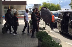 Jay-Z and Beyonce seen at the airport in Warsaw, Poland