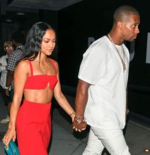 American actress Karrueche Tran and Victor Cruz are seen in Los Angeles, CA.