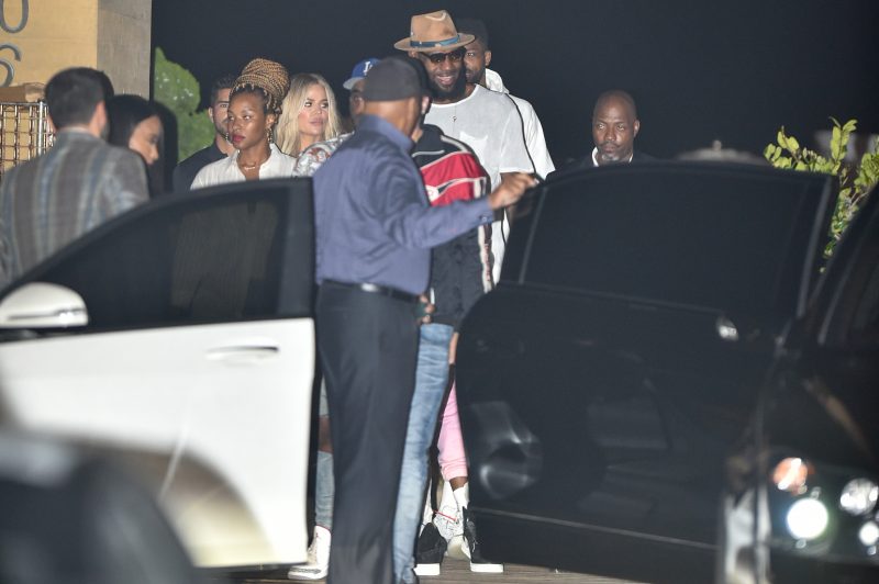 LOS ANGELES, CA - JULY 09: Khloe Kardashian, LeBron James and Savannah Brinson are seen at Nobu on July 09, 2018 in Los Angeles, California.