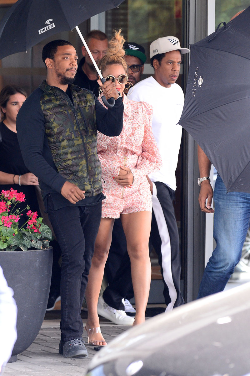 Jay-Z and Beyonce seen at the airport in Warsaw, Poland