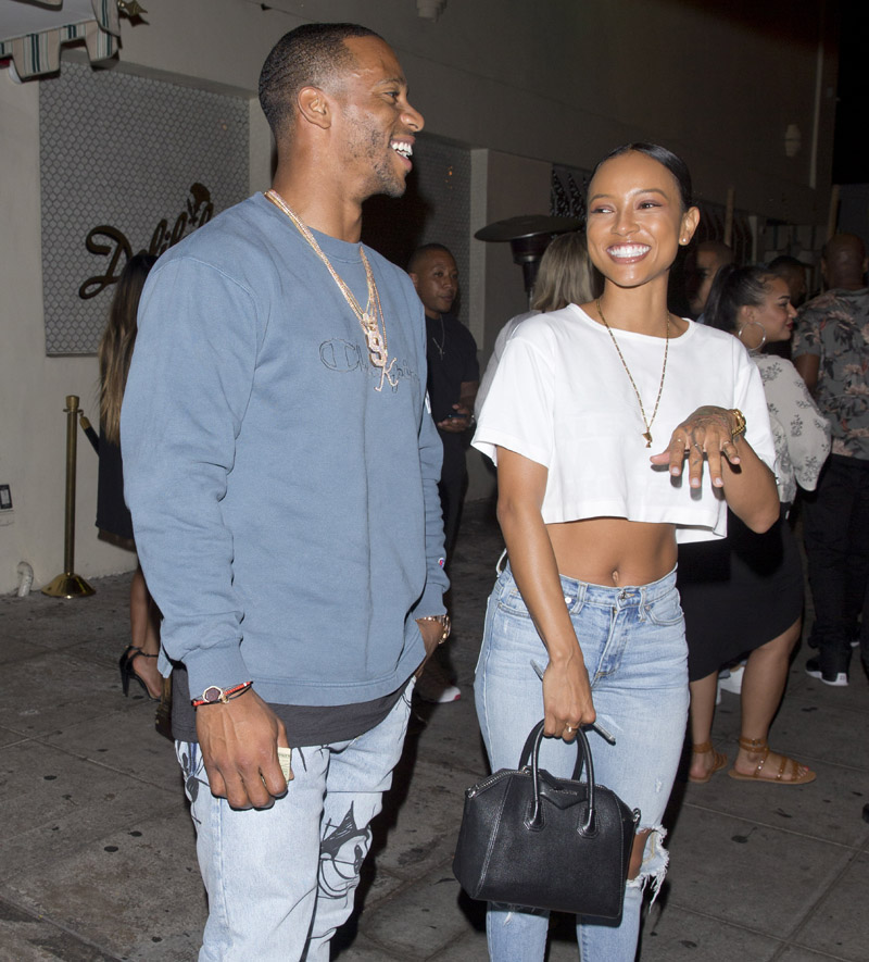 Actress, Karrueche Tran and her NFL star boyfriend Victor Cruz were seen leaving Delilah Night Club in West Hollywood, CA