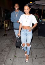Actress, Karrueche Tran and her NFL star boyfriend Victor Cruz were seen leaving Delilah Night Club in West Hollywood, CA