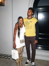 Nick Young and Keonna Green are all smiles as they are spotted outside Craig's Restaurant in Los Angelesis, California.