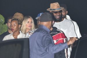 LOS ANGELES, CA - JULY 09: Khloe Kardashian, LeBron James and Savannah Brinson are seen at Nobu on July 09, 2018 in Los Angeles, California.