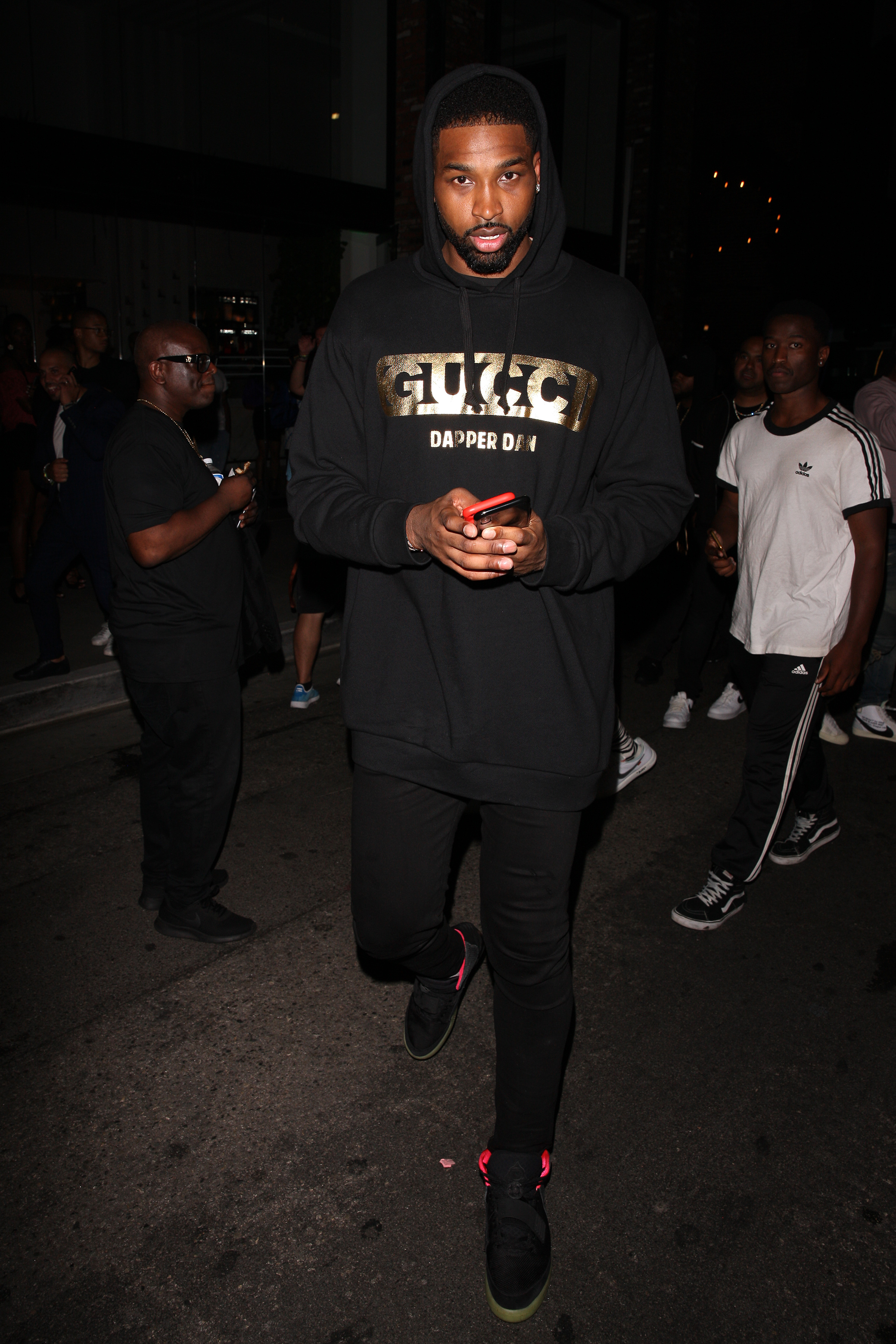Tristan Thompson is spotted leaving Avenue night club without Khloe Kardashian in sight in Hollywood. He was partying inside the club with his friends, LeBron James, Draymond Green, Drake, Kevin Durant, Ben Simmons and Joel Embiid.