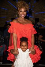 LOS ANGELES, CA - JULY 31: Tanika Ray poses with her daughter at the Bossip Best Dressed List Event on July 31, 2018 in Los Angeles, California.