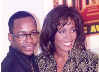 Whitney Houston husband Bobby Brown appear in the pressroom at the Soul Train Music Awards in Los Angeles in 1994.