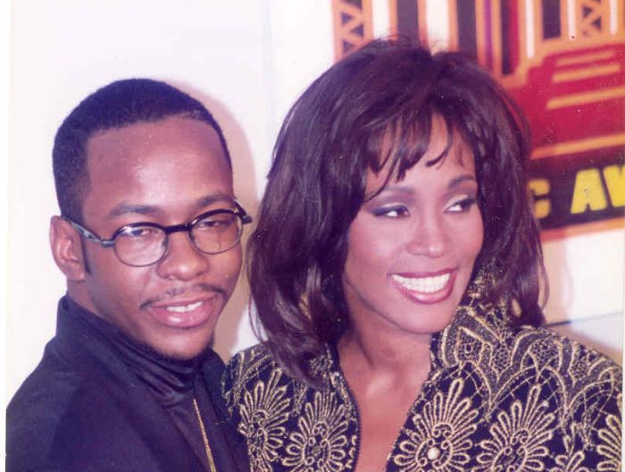 Whitney Houston husband Bobby Brown appear in the pressroom at the Soul Train Music Awards in Los Angeles in 1994.