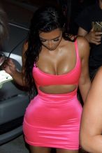 Kim Kardashian arrives at birthday dinner for Kylie Jenner at Craig's in Los Angeles, CA.