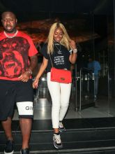 Pierre Pee Thomas Yung Miami is seen outside Katsuya Restaurant in Los Angeles, CA.