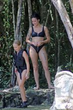 Singer Halsey wears a black bikini as she is seen while on a Mexican Getaway visiting the Cenotes in Tulum Mexico.