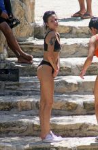 Singer Halsey wears a black bikini as she is seen while on a Mexican Getaway visiting the Cenotes in Tulum Mexico.