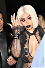 Blac Chyna blonde bob wig black revealing lace dress Project Club in Los Angeles