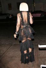 Blac Chyna blonde bob wig black revealing lace dress Project Club in Los Angeles