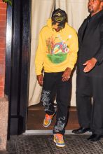 Kylie Jenner and Travis Scott are seen as they leave their hotel on their way to the VMA after party in New York City, NY.