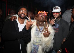 LOS ANGELES, CA - SEPTEMBER 28: (L-R) Rappers Big Sean and Lil Wayne and singer Chris Brown attend Lil Wayne's 36th birthday party and Carter V release at HUBBLE on September 28, 2018 in Los Angeles, California.