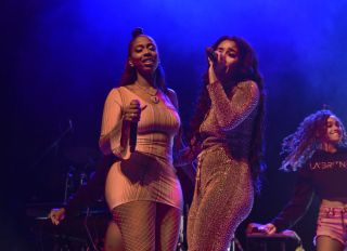 DETROIT, MI - AUGUST 17: Singers LaBritney and Kash Doll perform on stage during the 'Keep That Same Energy' (K.T.S.E.) Tour at The Majestic Theater on August 17, 2018 in Detroit, Michigan.
