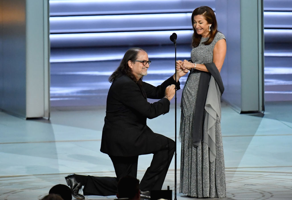 LOS ANGELES, CA - SEPTEMBER 17:  Outstanding Directing for a Variety Special winner Glenn Weiss  (R) poses with Jan Svendsen in the press room during the 70th Emmy Awards at Microsoft Theater on September 17, 2018 in Los Angeles, California.