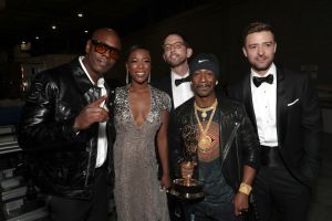 LOS ANGELES, CA - SEPTEMBER 17: 70th ANNUAL PRIMETIME EMMY AWARDS -- Pictured: (l-r) TV personality Dave Chappelle, actor Samira Wiley, TV personalities Neal Brennan and Katt Williams and actor/singer Justin Timberlake arrive to the 70th Annual Primetime Emmy Awards held at the Microsoft Theater on September 17, 2018. NUP_184222