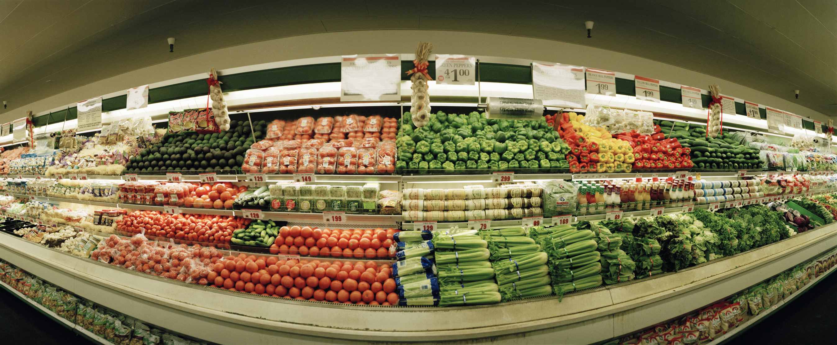 Produce on shelves in supermarket
