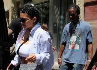 TV personality Kylie Jenner and Travis Scott leave the Mercer Hotel in New York City, New York on May 8, 2018.