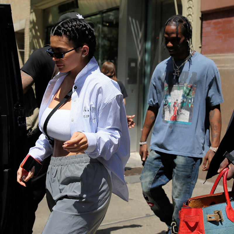 TV personality Kylie Jenner and Travis Scott leave the Mercer Hotel in New York  City, New York on May 8, 2018.