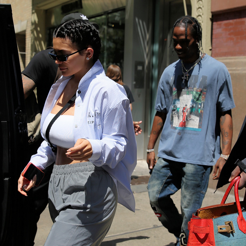 TV personality Kylie Jenner and Travis Scott leave the Mercer Hotel in New York City, New York on May 8, 2018.