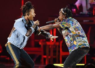 Swae Lee (L) and Slim Jxmmi of Rae Sremmurd perform during the 2018 iHeartRadio Music Festival at T-Mobile Arena