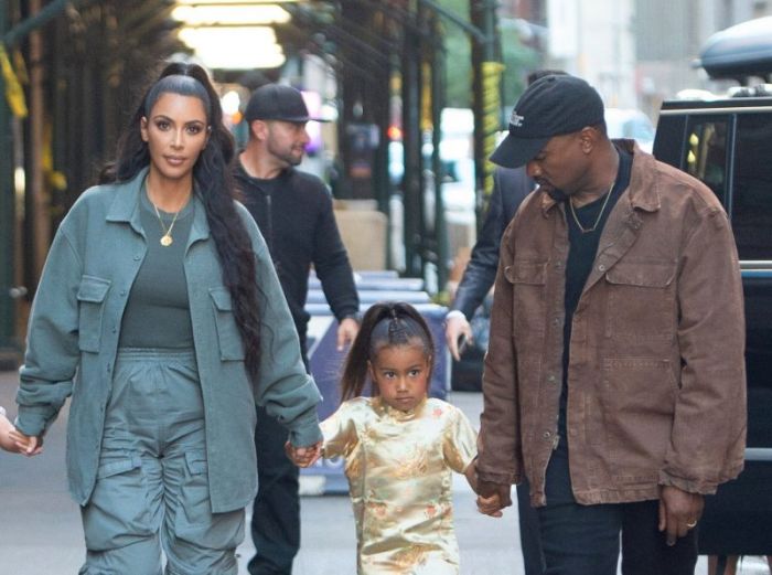 Kim Kardashian, Kanye West and North West were spotted heading out to dinner to celebrate North's 5th Birthday in New York, USA.