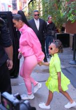 Kim Kardashian goes out in Soho with her daughter's, Chicago and North West, and her son Saint West in New York City, NY.