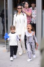 Kim Kardashian and Kourtney Kardashian shops at Jeffreys with kids North West and Reign Disick in New YorK City