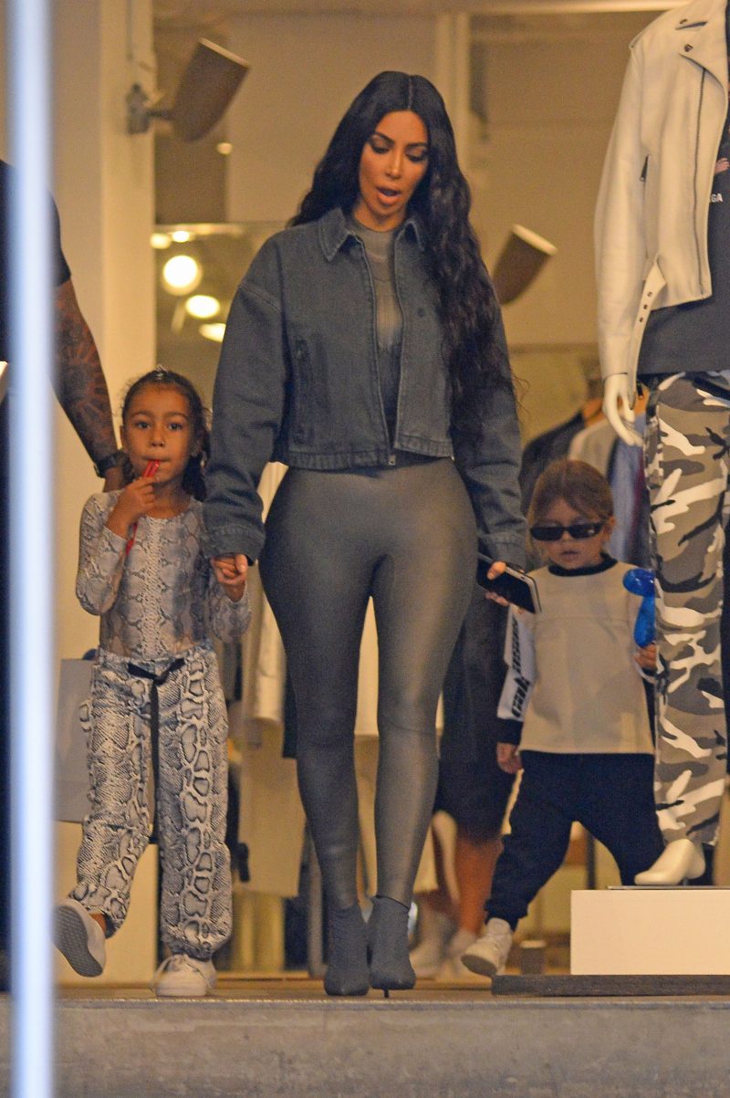 Kim Kardashian and Kourtney Kardashian shops at Jeffreys with kids North West and Reign Disick in New YorK City