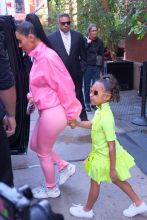 Kim Kardashian family New York City. North West, Saint West Chicago West, neon outfits
