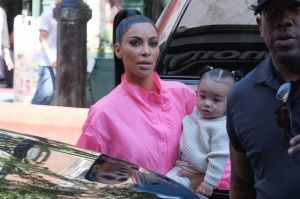 Kim Kardashian family New York City. North West, Saint West Chicago West, neon outfits