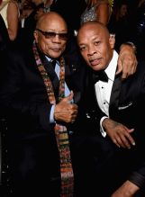 SANTA MONICA, CA - OCTOBER 11: (L-R) Quincy Jones and Dr. Dre attend the City of Hope Spirit of Life Gala 2018 at Barker Hangar on October 11, 2018 in Santa Monica, California.