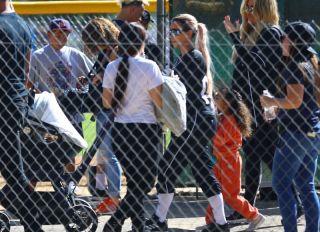 Kim Kardashian Films KUWTK at a baseball park in Los Angeles, CA