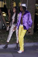 Wiz Khalifa and new supermodel girlfriend Winnie Harlow arrive at Lakers home opener game in Los Angeles, CA.