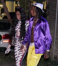 Wiz Khalifa and new supermodel girlfriend Winnie Harlow arrive at Lakers home opener game in Los Angeles, CA.