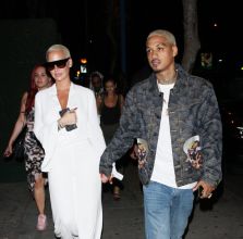 Amber Rose and boyfriend Alexander Edwards hold hands as they head to the Delilah club to party in West Hollywood, Los Angeles, CA.