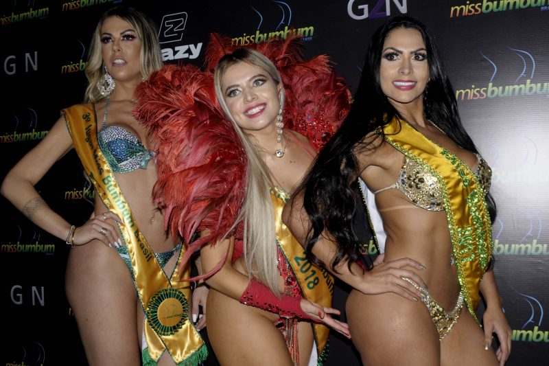 Miss Bumbum contest held in Sao Paulo, in Brazil.  Paula Oliveira from the State of Amazonas, Cassia Almeida from the State of Espirito Santo and Yasmin Alburquerque from the State of Santa Catarina