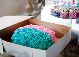 A Gender Reveal Cake and Cupcakes