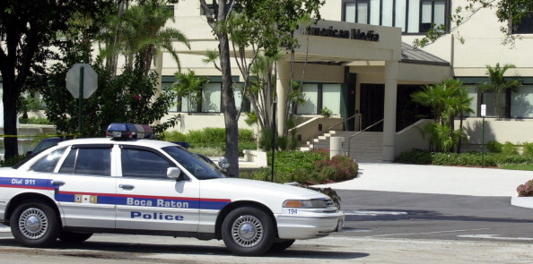 A Boca Raton police car blocks the entra