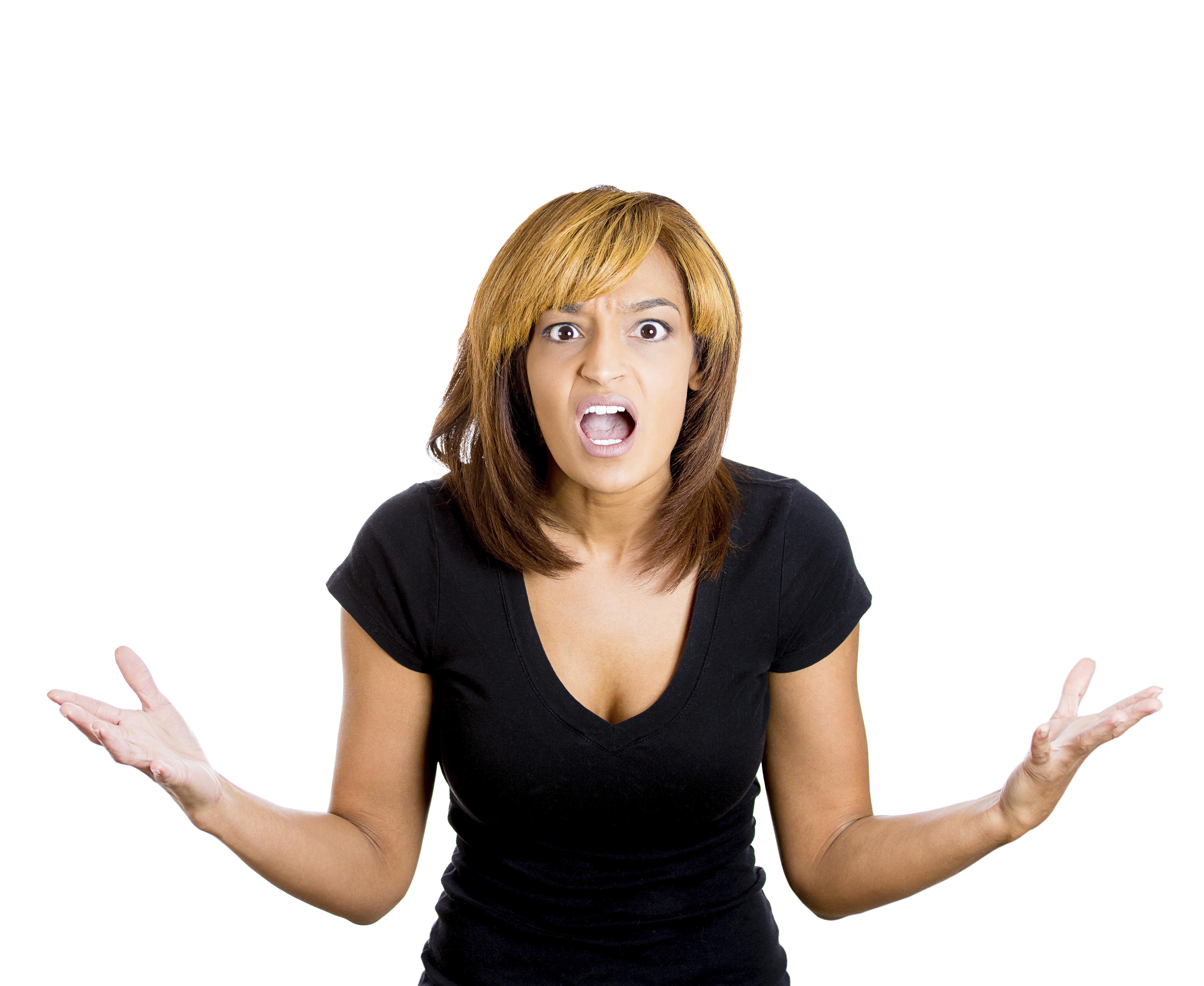 Closeup portrait of angry, upset screaming business woman, boss, student, worker, employee going through conflict in her life, isolated on white background. Negative human emotions, face expressions