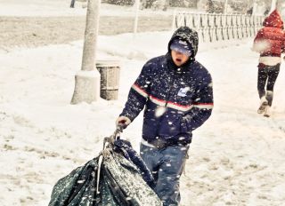 Mailman in NYC snowstorm