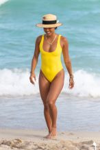 Karrueche Tran Yellow One Piece Miami Beach